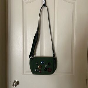 Vintage Green Crossbody Bag with Multicolor Accents
